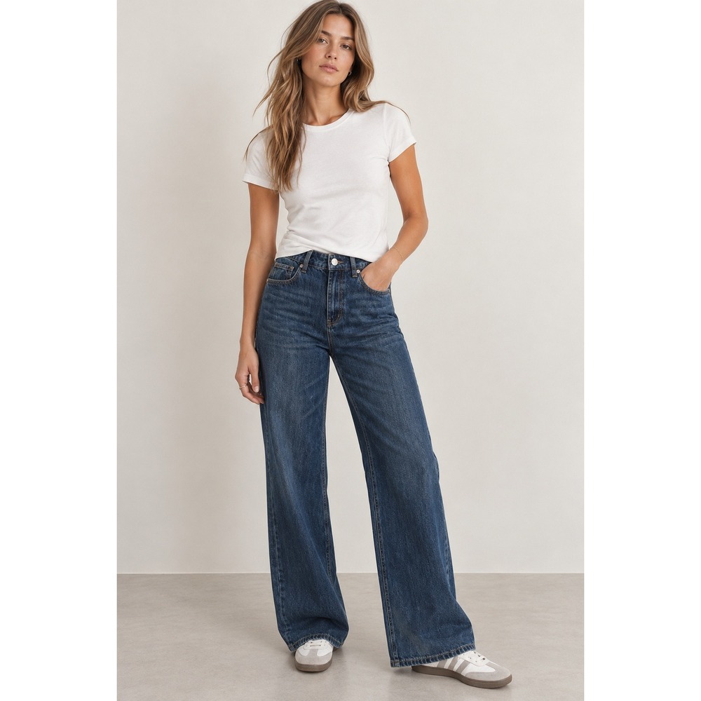 Superdown Jeans Straight Leg 28 Dark Wash Blue Denim Baggy Cotton High Rise